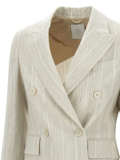 Eleventy Ecru Wool Linen Blazer With Stripes In Neutrals