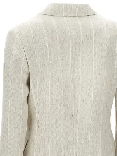 Eleventy Ecru Wool Linen Blazer With Stripes In Neutrals