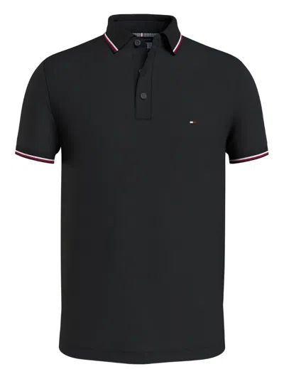 Tommy Hilfiger Polo Avec Bande Tricolore Sur Bordures In Black