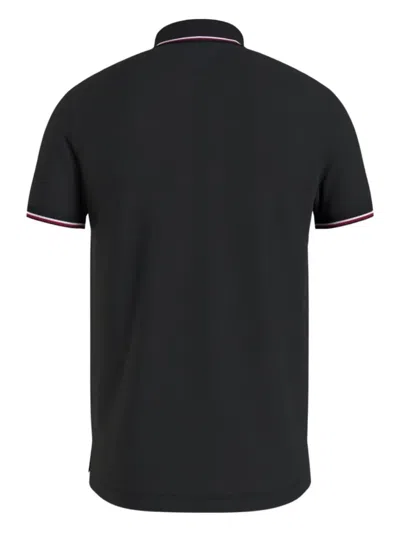 Tommy Hilfiger Polo Avec Bande Tricolore Sur Bordures In Black