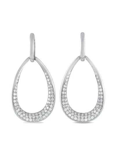 Pre-owned Lb Exclusive 18k White Gold Diamond Drop Earrings In Silver