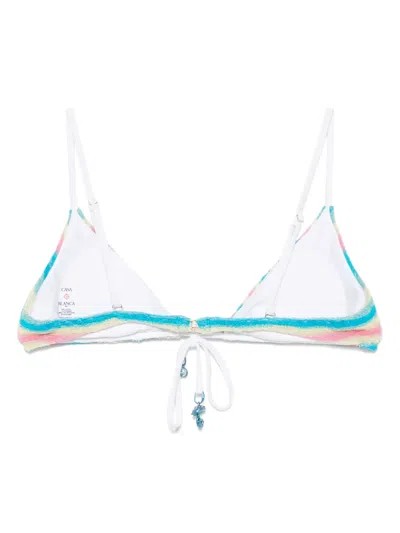 Casablanca Stripe Towelling Bikini Top In Blue