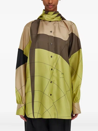 Ferragamo Silk Shirt With Sash In Citronella/cement