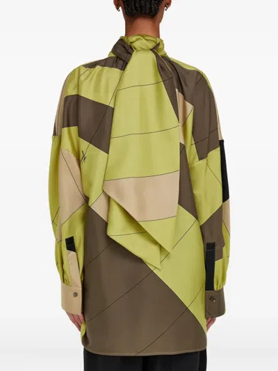 Ferragamo Silk Shirt With Sash In Citronella/cement