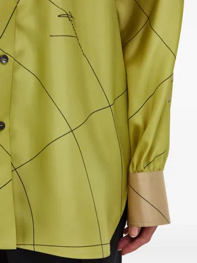 Ferragamo Silk Shirt With Sash In Citronella/cement