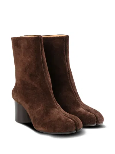 Maison Margiela Suede Ankle Boots With High Block Heel In Brown