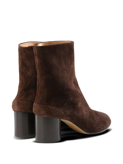 Maison Margiela Suede Ankle Boots With High Block Heel In Brown