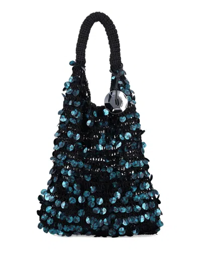 Jw Anderson Crochet Handle Sequin Embellished Tote Bag In Dark Teal