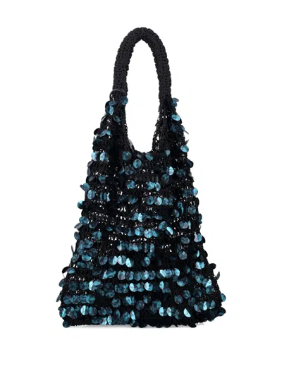 Jw Anderson Crochet Handle Sequin Embellished Tote Bag In Green