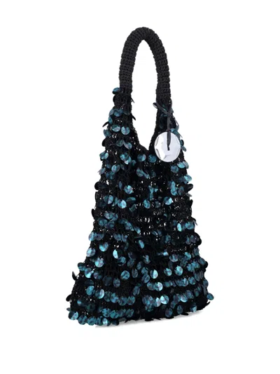 Jw Anderson Crochet Handle Sequin Embellished Tote Bag In Green