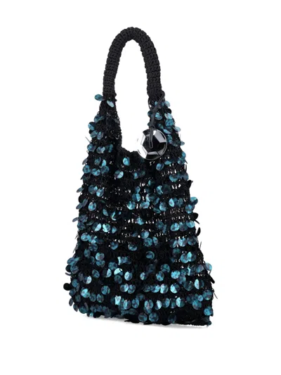 Jw Anderson Crochet Handle Sequin Embellished Tote Bag In Green