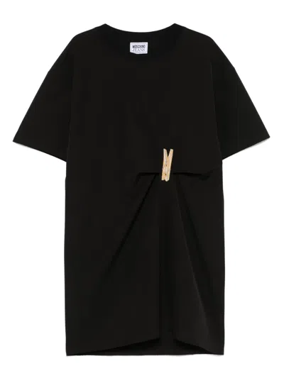 Moschino Jeans Peg-patch Midi Dress In Black