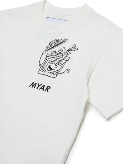 Myar T-shirt In Cotone Deadstock Con Taschino E Grafica Reuse In White