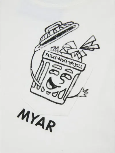 Myar T-shirt In Cotone Deadstock Con Taschino E Grafica Reuse In White