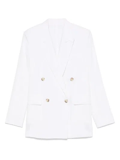 Hugo Boss Boss Double-breasted Linen Blazer With Structured Shoulders In White