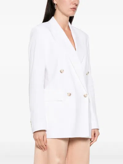Hugo Boss Boss Double-breasted Linen Blazer With Structured Shoulders In White