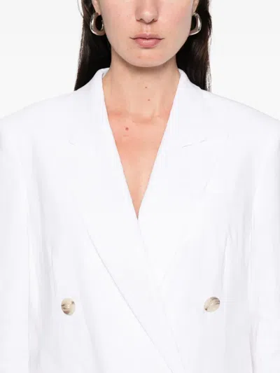 Hugo Boss Boss Double-breasted Linen Blazer With Structured Shoulders In White
