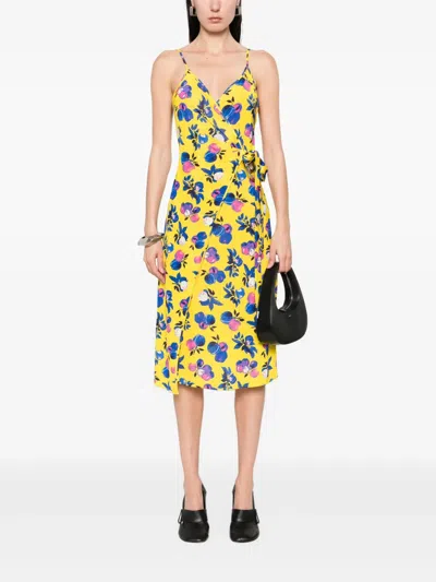 Coperni Floral Print Wrap Dress With Tie Waist In Yellow