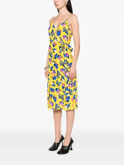 Coperni Floral Print Wrap Dress With Tie Waist In Yellow