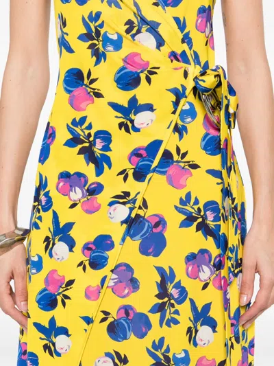 Coperni Floral Print Wrap Dress With Tie Waist In Yellow