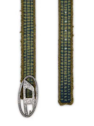 Diesel B-1dr Rhinestone Belt In Green