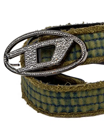 Diesel B-1dr Rhinestone Belt In Green