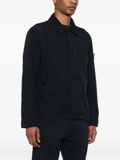 Stone Island Tailored Black Casual Jacket With Minimalist Design In Blue