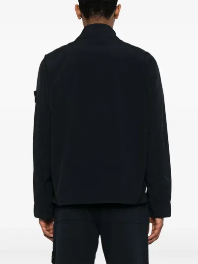 Stone Island Tailored Black Casual Jacket With Minimalist Design In Blue
