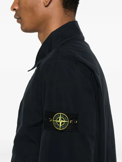 Stone Island Tailored Black Casual Jacket With Minimalist Design In Blue