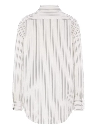 Saint Laurent Striped Cotton Shirt Curved Hem In White