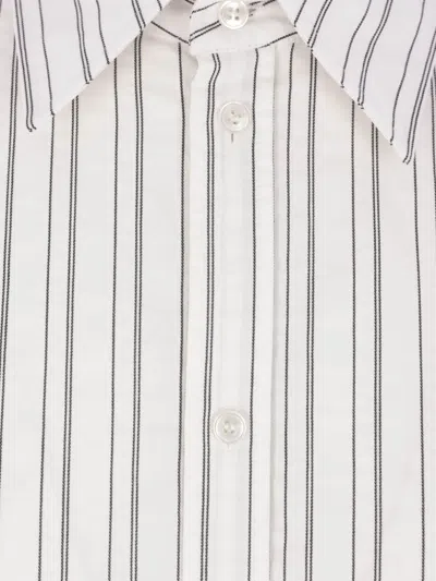 Saint Laurent Striped Cotton Shirt Curved Hem In White