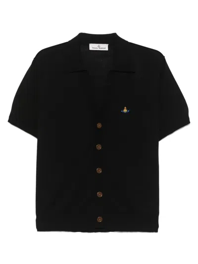Vivienne Westwood Black Cotton Polo Cardigan In Black