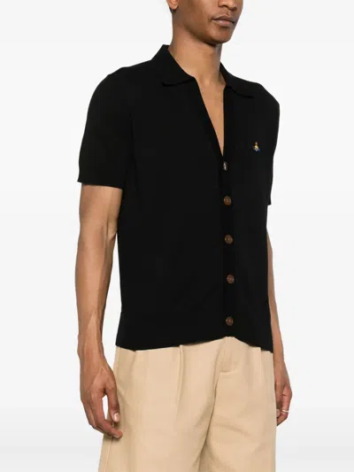 Vivienne Westwood Black Cotton Polo Cardigan In Black