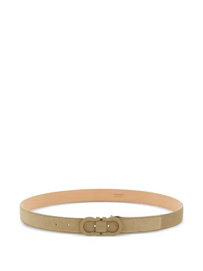 Ferragamo Gancini Buckle Suede Belt In Green