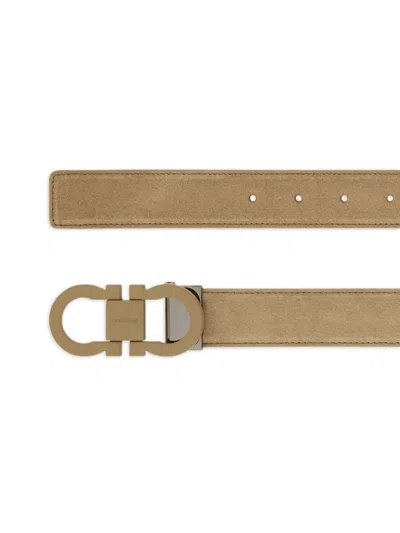 Ferragamo Gancini Buckle Suede Belt In Green