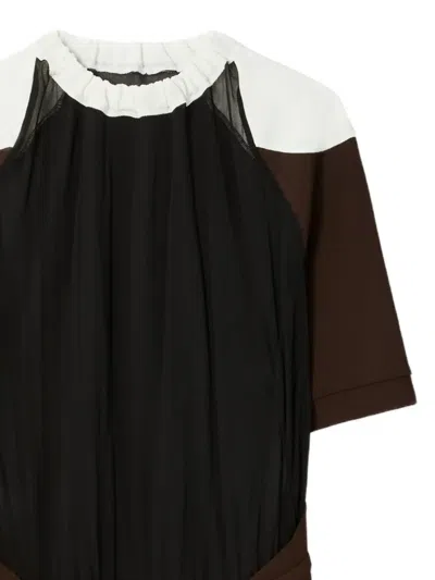Tory Burch Colorblock Sheer Jersey Dress In Black