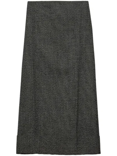 Prada Black/white Wool Weave Midi Skirt In Black