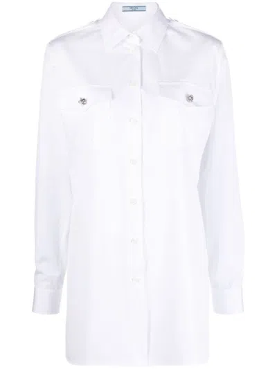 Prada Crystal-button White Cotton Shirt In White