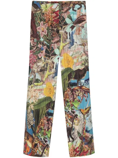 Pleats Please Multicolor Printed Cropped Trousers In Multicolor