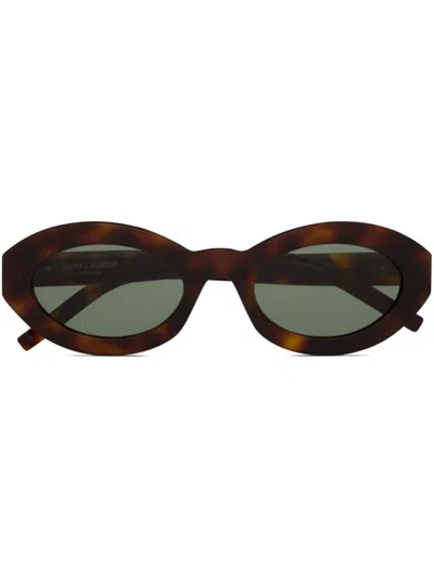 Saint Laurent Tiny Cassandre Oval Sunglasses In Black