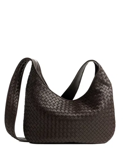 Bottega Veneta Black Crossbody Bag With Top Zip Closure And Intrecciato Motif In Leather Woman In Dark Brown
