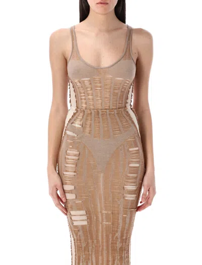Diesel 'm-calimera' Beige Dress With Insert Design And Second Skin Effect In Beige