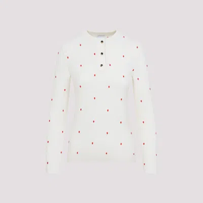 Bottega Veneta Polka Dot Crew Neck Top With Red Embellishment In White