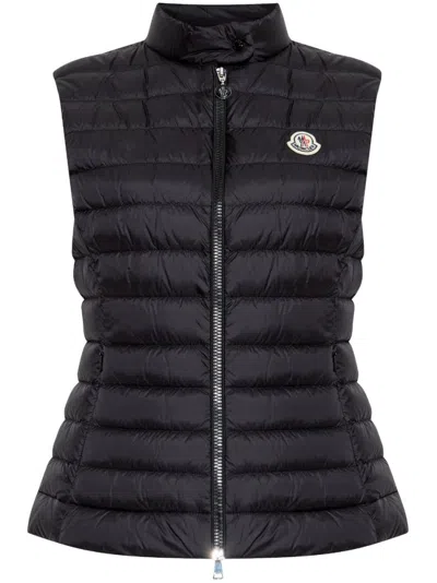 Moncler Quilted Black Vest With High Collar And Fitted Silhouette In Black