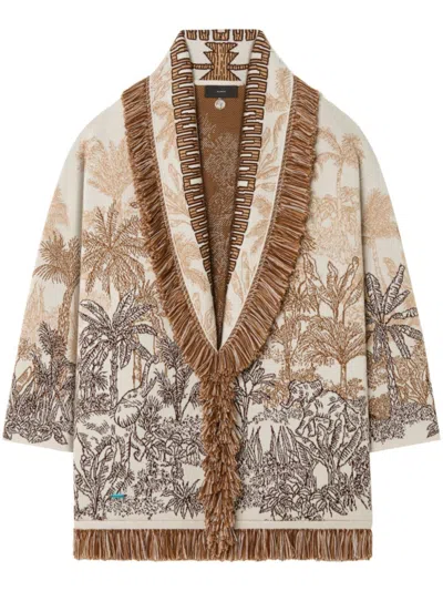 Alanui Jungle Toile De Jouy Wool Blend Cardigan In Brown