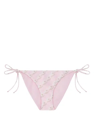 Versace Pink Silk Bikini Briefs With Graphic Print In Pink