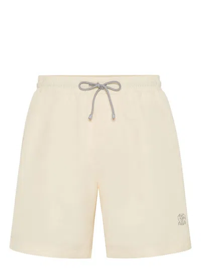 Brunello Cucinelli Logo-print Swim Shorts In Beige