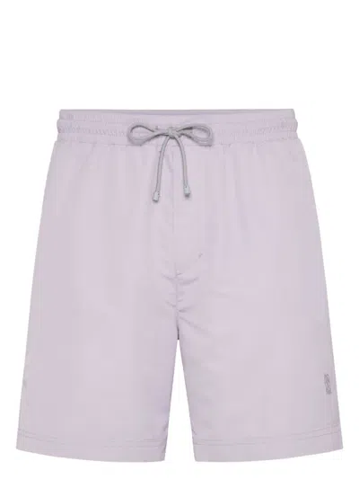 Brunello Cucinelli Swim Shorts With Slip Pockets And Rear Patch Pocket In Light Purple