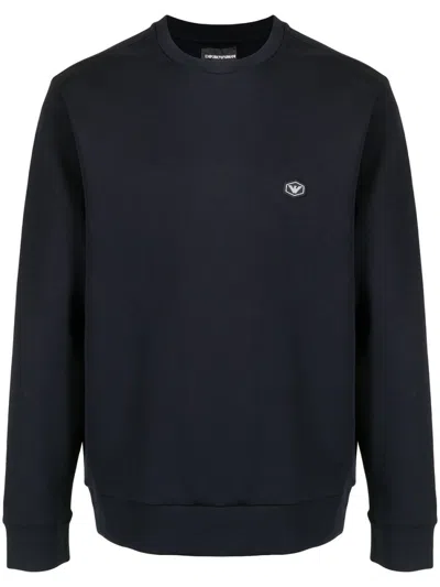 Emporio Armani Double Jersey Fabric Crew Neck Sweatshirt In Blue