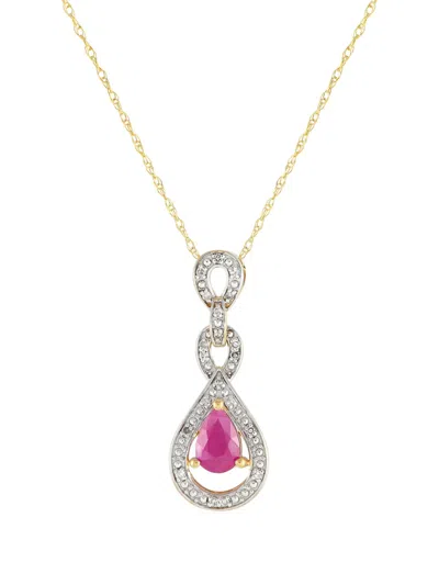 Pre-owned Lb Exclusive 14kt Yellow Gold Diamond And Ruby Pendant Necklace